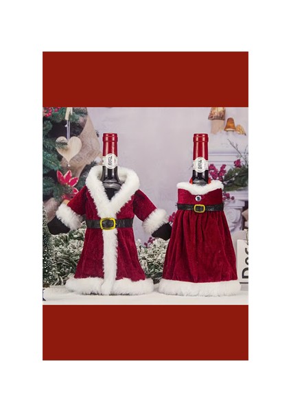 2 Adet Noel Temalı Kırmızı Şarap Çantası | Noel Elbisesi Şişe Kapağı & Etek Şarap Şişesi Süsleme Seti | Dekoratif Kırmızı Şarap Kapakları