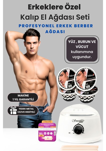 Erkeklere Özel Kalıp El Ağdası Seti, 500GR Black Ağda, Isıtıcı Makine, 5 Adet Medikal Ağda Spatulası