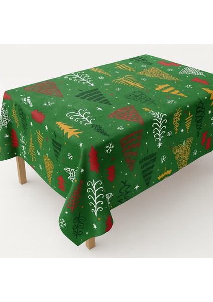 Yılbaşı Temalı Duck Keten Masa Örtüsü | Çam Ağacı Desenli, Leke Tutmaz, Dayanıklı Kumaş fiyatları