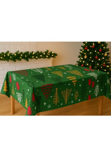 Yılbaşı Temalı Duck Keten Masa Örtüsü | Çam Ağacı Desenli, Leke Tutmaz, Dayanıklı Kumaş modelleri