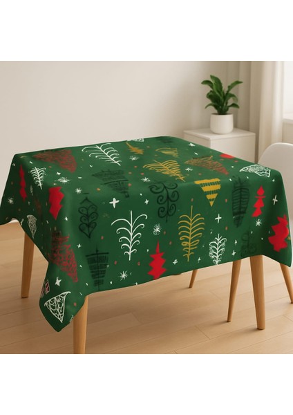 Yılbaşı Temalı Duck Keten Masa Örtüsü | Çam Ağacı Desenli, Leke Tutmaz, Dayanıklı Kumaş fırsatları