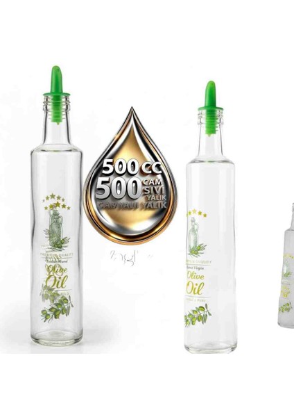 Yağlık 2 Ad 500 cc Zeytin Desenli Şeffaf Cam Yağlık