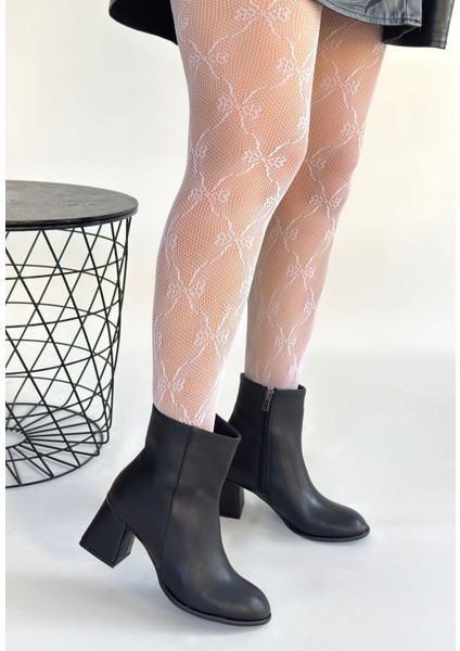 Tendy Siyah Cilt Topuklu Bot - Lisinya modelleri