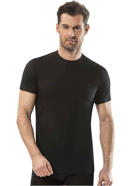 Erkek 2'li Siyah Sıfır Yaka Yarım Kol Fanila Pamuklu Atlet