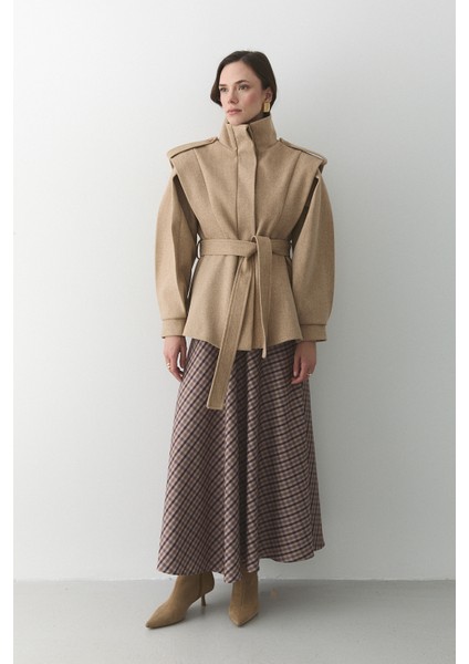 Bej Apoletli Vatkalı Kaşe Kaban - 1005 fırsatları