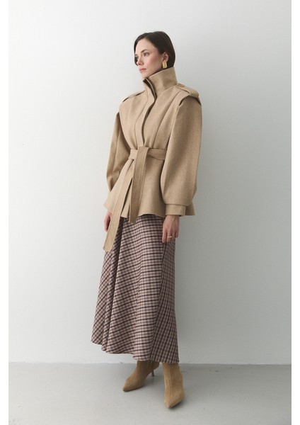 Bej Apoletli Vatkalı Kaşe Kaban - 1005 indirimleri