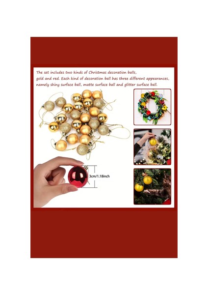 48 Parça Noel Ağacı Süs Seti | Kırmızı & Altın Iki Tonlu Plastik Yılbaşı Topları | Çiçek Desenli Dekoratif Süsler | Kış & Tatil Temalı Asma Aksesuarları fiyatları