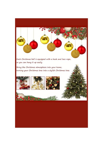 48 Parça Noel Ağacı Süs Seti | Kırmızı & Altın Iki Tonlu Plastik Yılbaşı Topları | Çiçek Desenli Dekoratif Süsler | Kış & Tatil Temalı Asma Aksesuarları modelleri