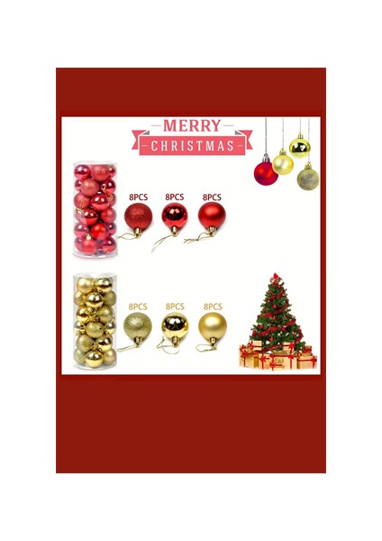 48 Parça Noel Ağacı Süs Seti | Kırmızı & Altın Iki Tonlu Plastik Yılbaşı Topları | Çiçek Desenli Dekoratif Süsler | Kış & Tatil Temalı Asma Aksesuarları fırsatları