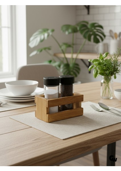 Ahşap Doğal 2li Baharatlık Ahşap Cam Set Takımı(Set)(Kiraz)