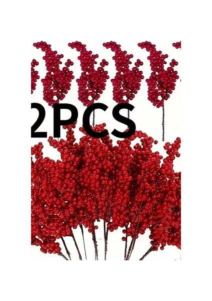 2 Adet Şık Kırmızı Yapay Meyve Dalları – 22 cm (8.66”) | Noel Ağacı Süsü, Dıy El Sanatları, Düğün & Ev Dekorasyonu, Tatil Parti Malzemeleri