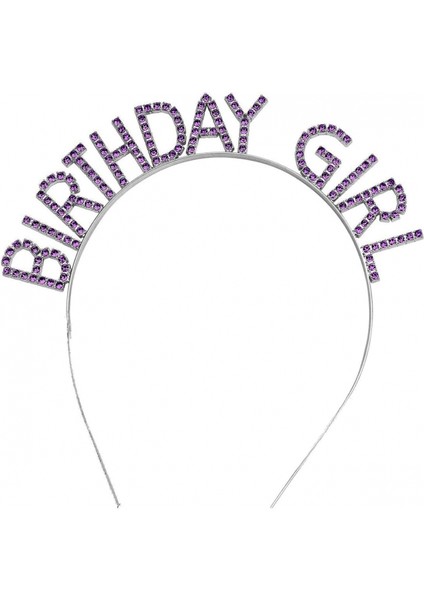 Mor Renk Kristal Taşlı Parlak Birthday Girl Yazılı Taç