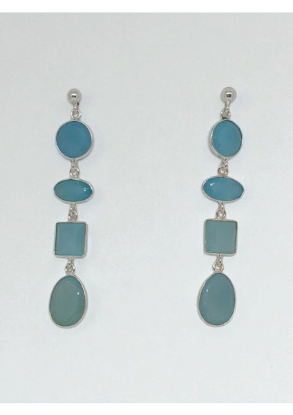 ​doğal Akuamarin Taşlı Sallantılı Gümüş Küpe - Geometrik Kesim