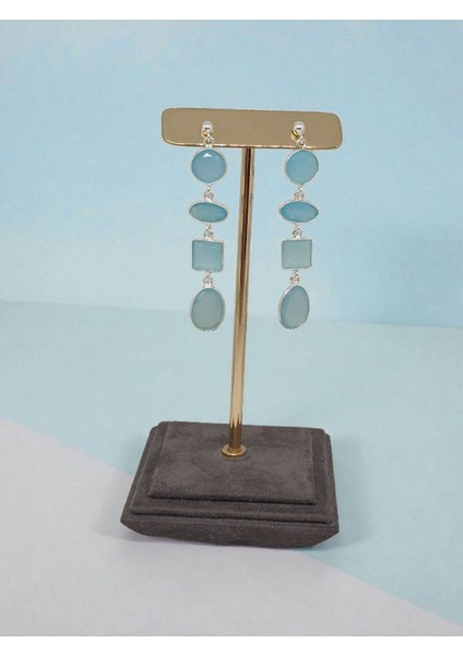 ​doğal Akuamarin Taşlı Sallantılı Gümüş Küpe - Geometrik Kesim fırsatları