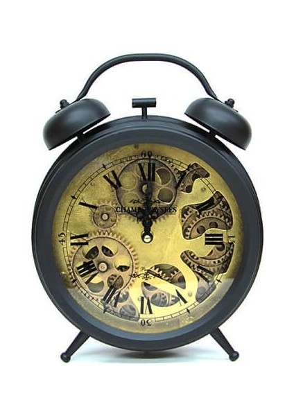 Retro Masaüstü Metal Çarklı Saat Roma Rakamlı Köstek Modeli