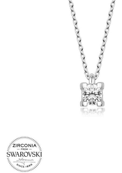 Kristal Taşlı Gümüş Tektaş Bayan Kolye