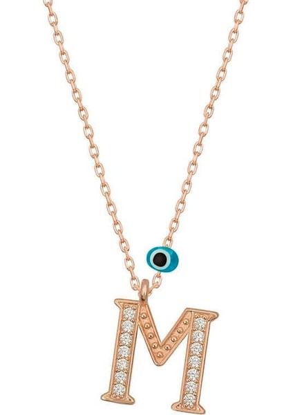 Hk Gümüş Kadın Kolye Nazar Rose M Harfi |Gümüş Takı Hediyelik Ürünler