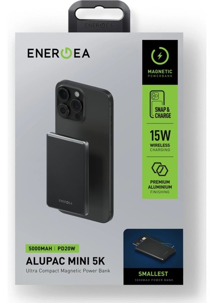 Alupac Mini 5k 5.000 Mah 20W Type-C ve 15W Kablosuz Hızlı Şarj Magsafe Powerbank