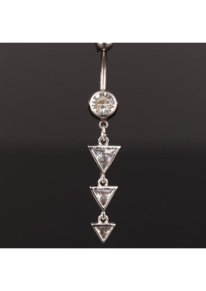 316 L Cerrahi Çelik Göbek Piercingi Sallantılı Üçgen Detaylı Piercing Baget Taşlı Piercing