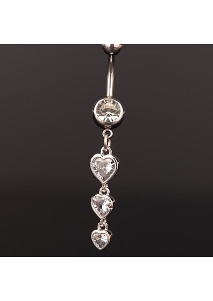 316 L Cerrahi Çelik Göbek Piercingi Sallantılı Kalp Detaylı Piercing Baget Taşlı Kalp