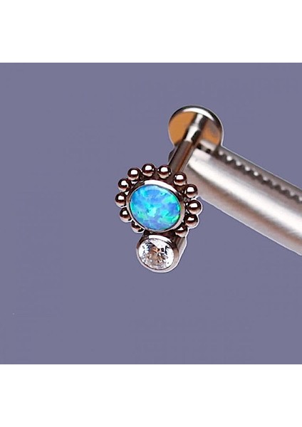 %100 G23 Titanyum Güneş Mavi Opal Zirkon Altın Titanyum 6x1.2mm Labret Piercing
