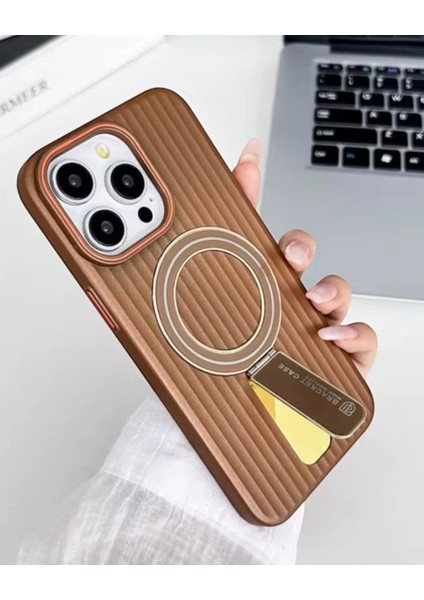Iphone Uyumlu Metal Standlı Parlak Magsafe Destekli Kılıf