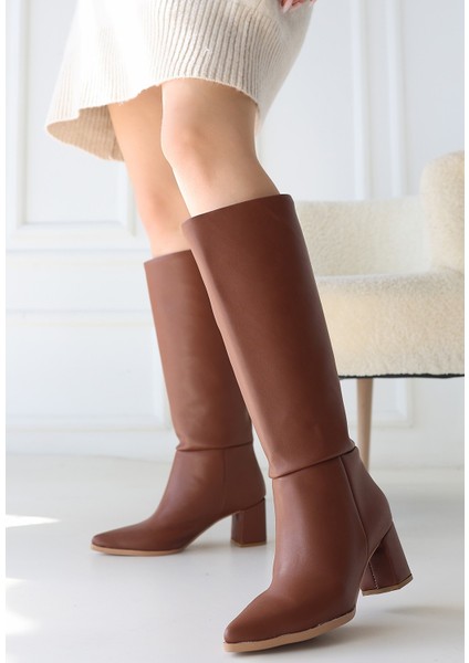 Roksa Taba Cilt Topuklu Çizme - Lisinya fiyatları