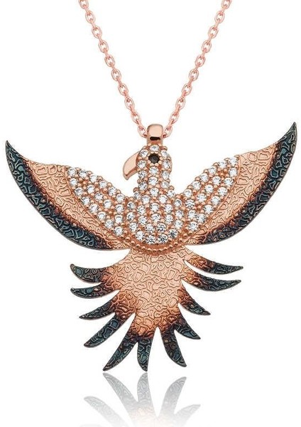 Hk Gümüş Kadın Kolye Rose Zümrüdü Anka Kuşu |Gümüş Takı Hediyelik Ürünler