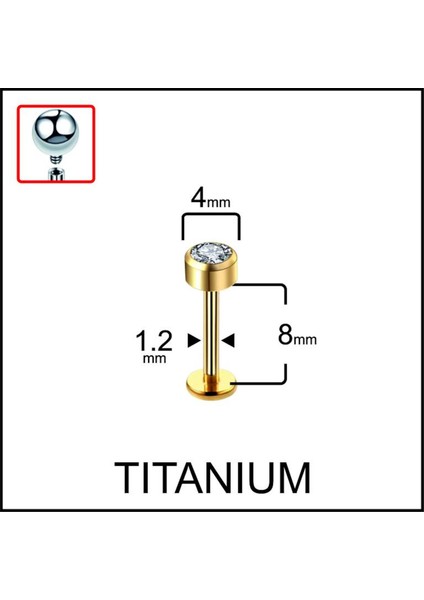 %100 G23 Titanyum Tek Taş Disk Titanyum Kıkırdak Tragus Labret Piercing