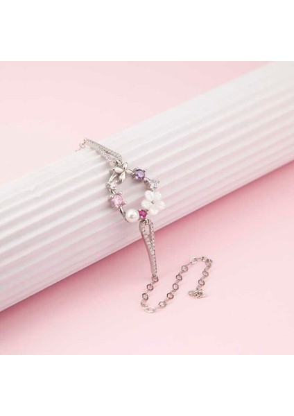 Hk Gümüş Kadın Bileklik Kalp Manolya Çiçeği Kelebek |Gümüş Takı Hediyelik Ürünler