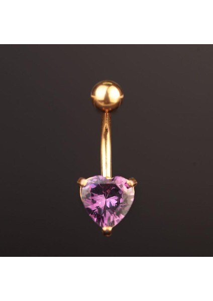 316 L Cerrahi Çelik Göbek Piercingi Kalp Detaylı Piercing Zirkon Taşlı Kalp Piercing