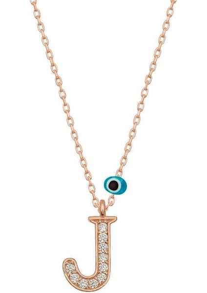 Hk Gümüş Kadın Kolye Nazar Rose J Harfi |Gümüş Takı Hediyelik Ürünler