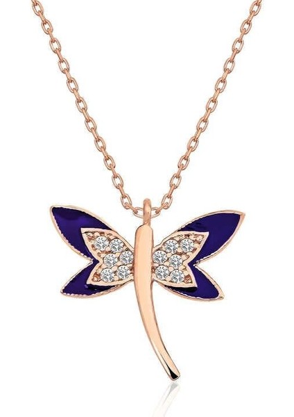 Gümüş Rose Lacivert Yusufçuk Bayan Kolye