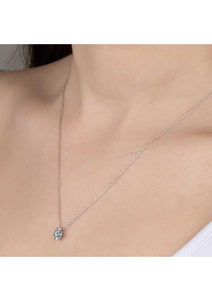 Kristal Taşlı Gümüş Tektaş Bayan Kolye fiyatları
