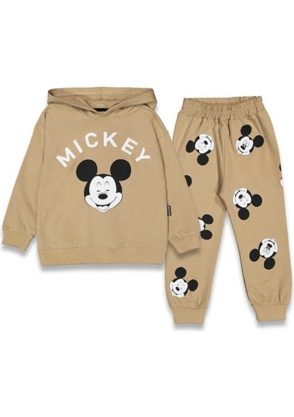 2-5 Yaş Mickey Mouse Baskılı Kapüşonlu Çocuk Eşofman Takımı | Mevsimlik