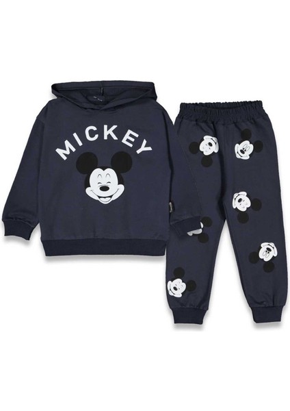 2-5 Yaş Mickey Mouse Baskılı Kapüşonlu Çocuk Eşofman Takımı | Mevsimlik