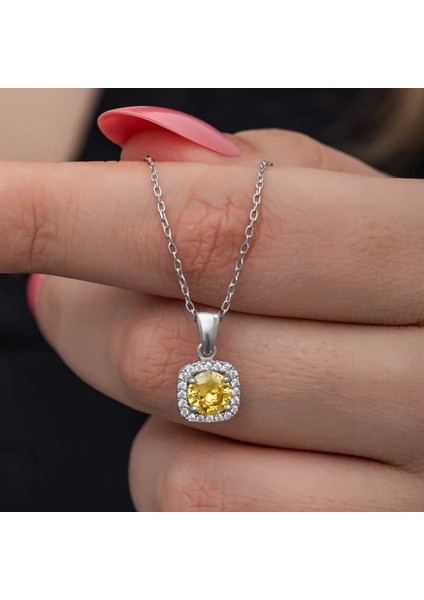 Hk Gümüş Kadın Kolye Sarı Baget Taşlı |Gümüş Takı Hediyelik Ürünler