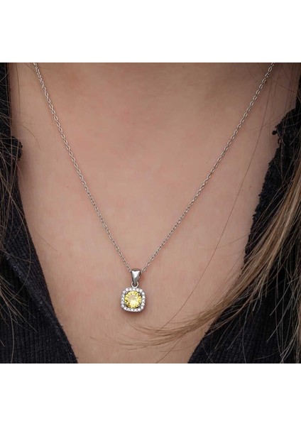 Hk Gümüş Kadın Kolye Sarı Baget Taşlı |Gümüş Takı Hediyelik Ürünler fırsatları