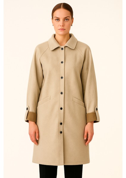 Kaşe Kaban Süet Görünümlü Düğmeli