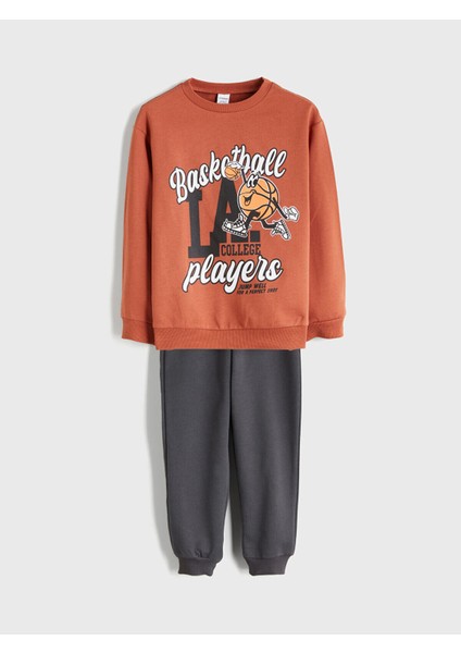 Lcw Yeni Sezon Bisiklet Yaka Baskılı Erkek Çocuk Sweatshirt ve Eşofman Alt 2'li