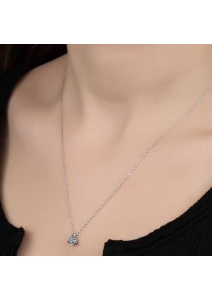 Kristal Taşlı Gümüş Tektaş Bayan Kolye fiyatları
