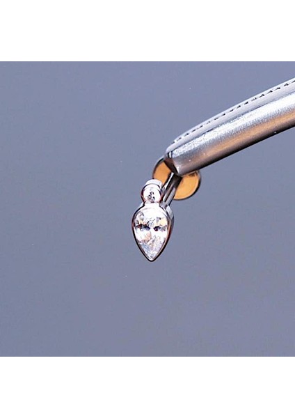 %100 G23 Titanyum Baget Taşlı Damla Detay Flatback Kıkırdak Helix Conch Tragus Labret Piercing