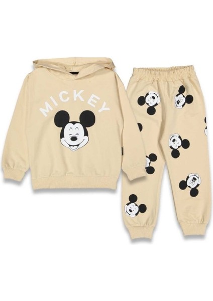 2-5 Yaş Mickey Mouse Baskılı Kapüşonlu Çocuk Eşofman Takımı | Mevsimlik