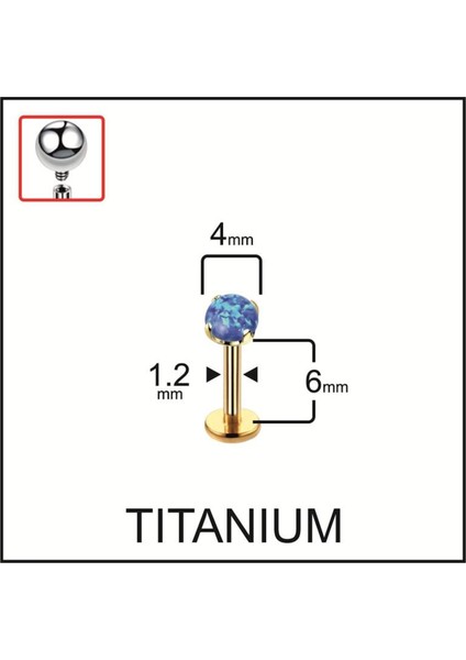 %100 G23 Titanyum Titanyum Altın Mavi Opal Taşlı Kıkırdak Tragus Labret Piercing