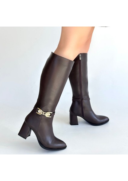 Mooni Kahverengi Cilt Topuklu Çizme - Lisinya fırsatları