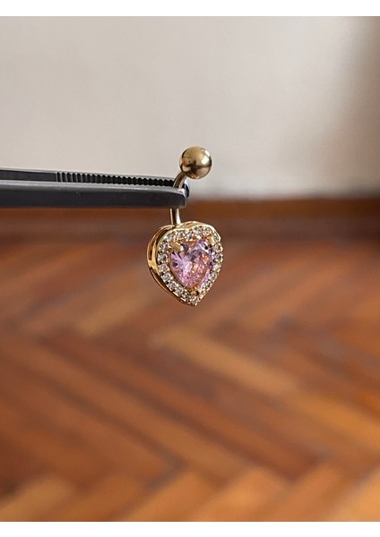 316 L Cerrahi Çelik Baget Taşlı Kalpli Göbek Piercingi
