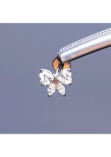 %100 G23 Titanyum Zirkon Kalp Taşlı Fiyonk Detay Pırlanta Model Kıkırdak Conch Tragus Piercing