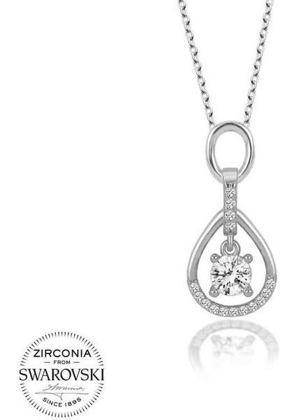 Kristal Taşlı Gümüş Tektaş Bayan Kolye