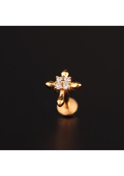 316 L Cerrahi Çelik Haç Piercing Zirkon Kıkırdak Tragus Helix Piercing