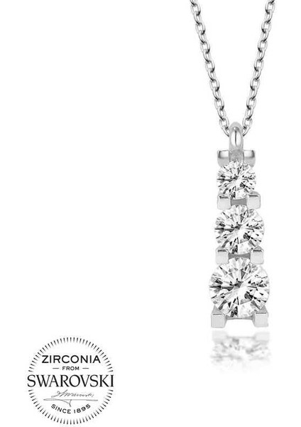 Kristal Taşlı Gümüş Üçtaş Tektaş Bayan Kolye